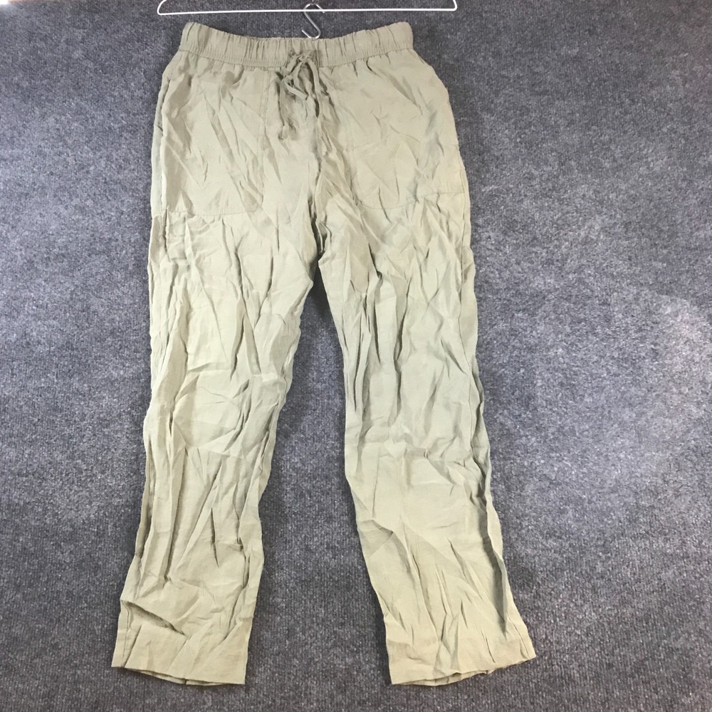 Zara Cropped Pants Women XS (Fits 27x23.5) Green Pockets Drawstring Waist Casual